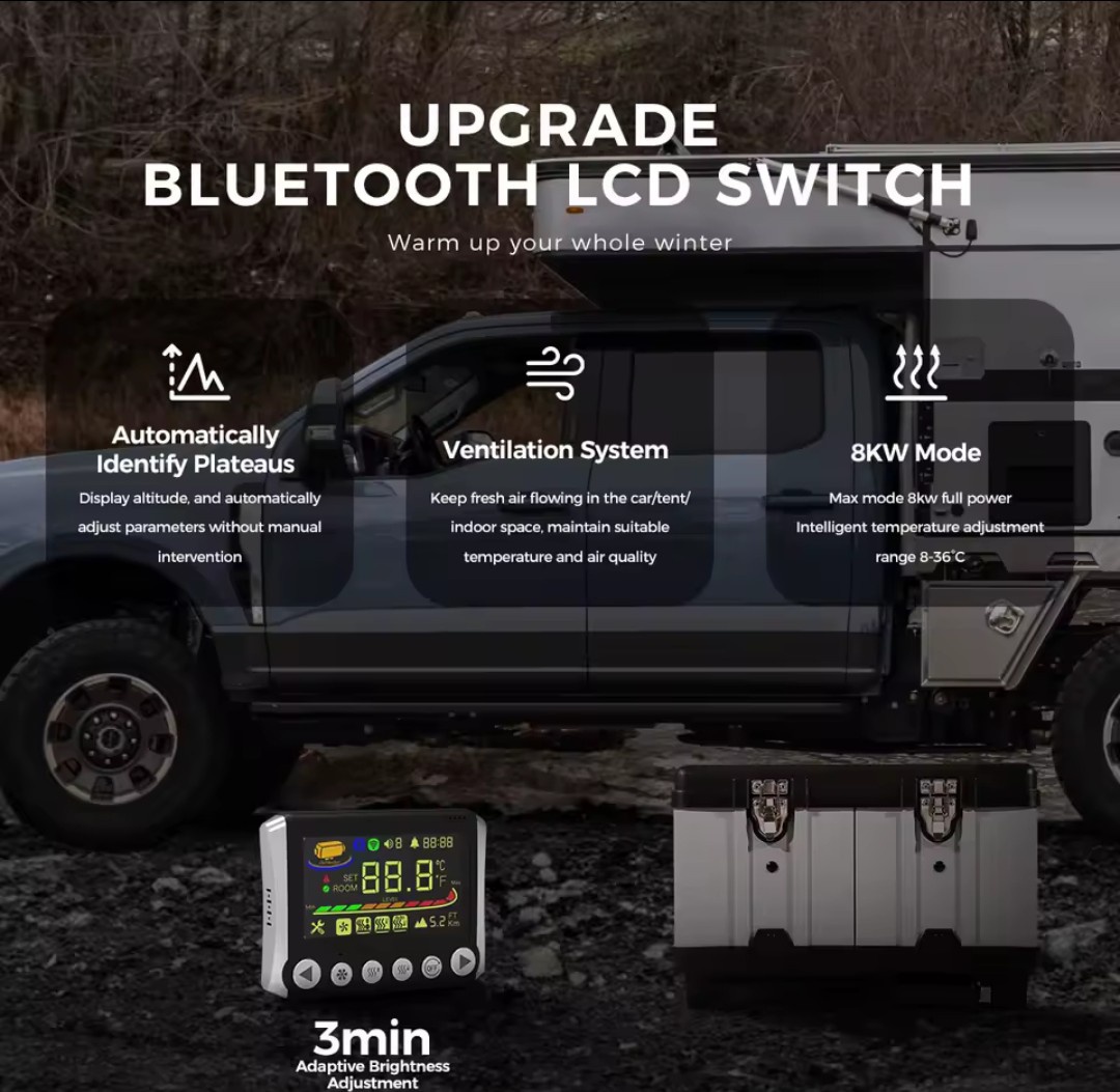 Přenosné topení 6-8kW, 12+24+230V, auto start/stop, BT - 3