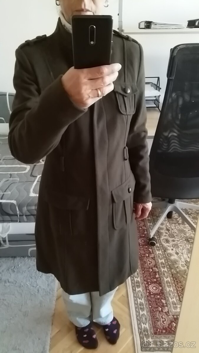 Dámský flaušový kabát tmavě khaki vel. 36 Camaieu - 3