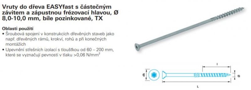 Stavební vruty 8 x 400/80 zápustná hlava, galvanický zinek - 3