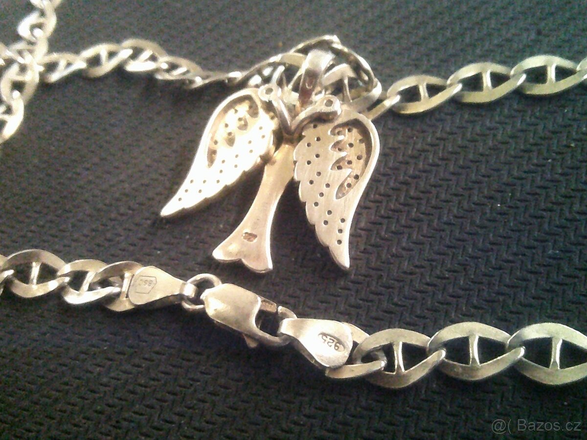 Stříbrný řetízek + stříbrný přívěšek anděl - 3
