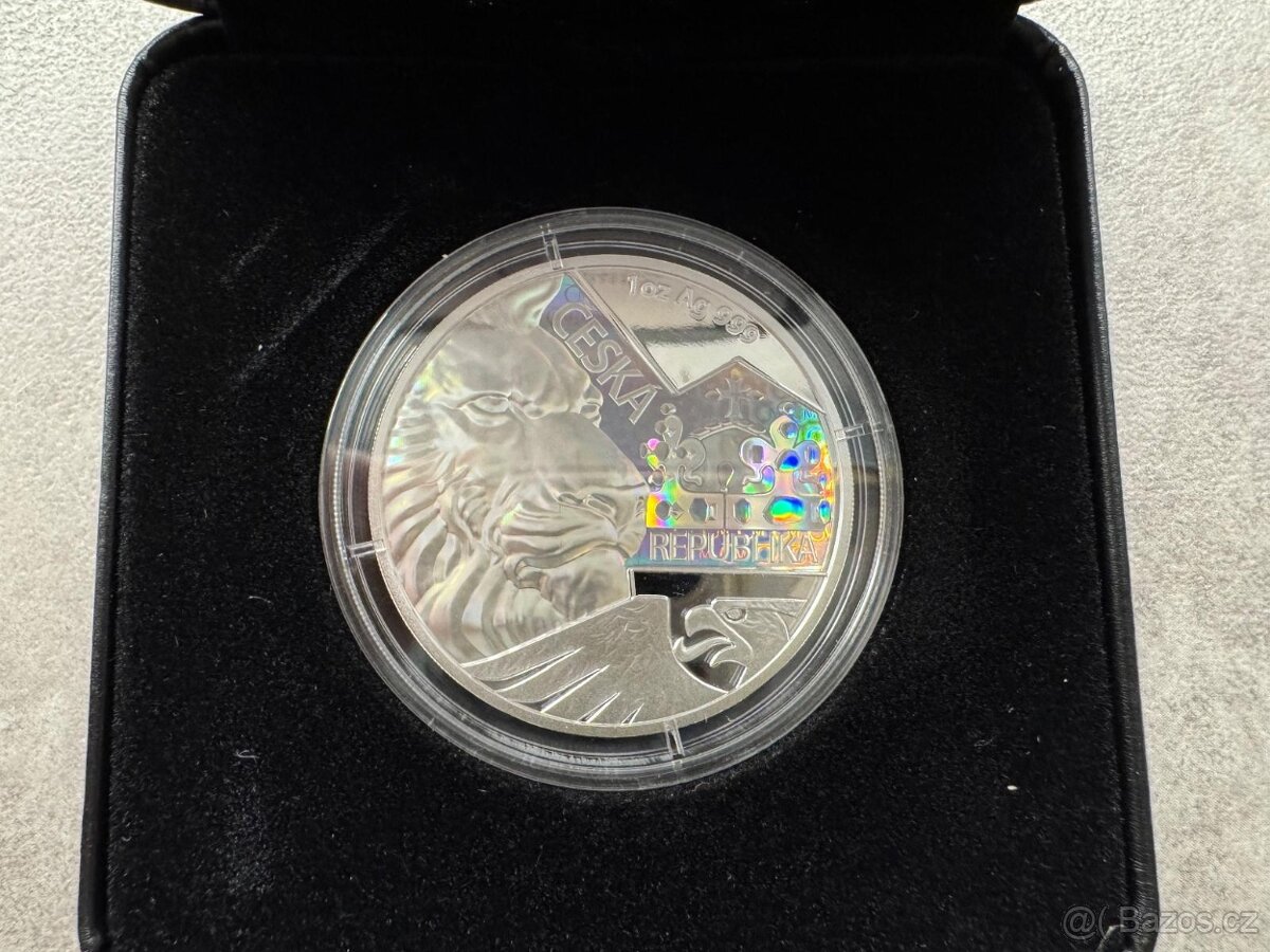 stříbrná investiční mince Český lev 2023 s hologramem proof - 3
