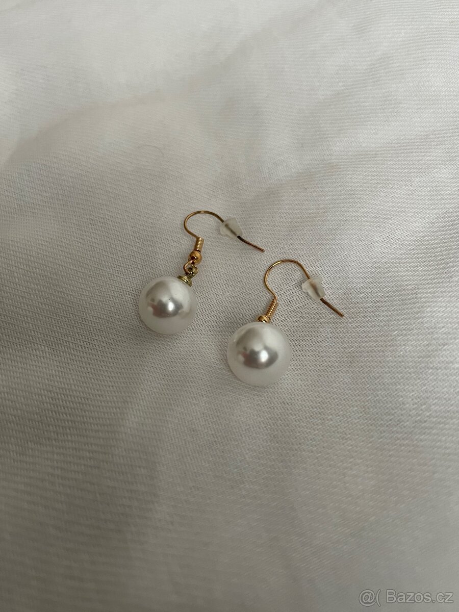 Měděně zlaté náušnice s perlami - 3