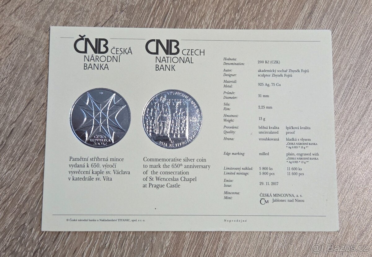 Stříbrná mince 200kč kaple sv. Václava v katedrále sv. Víta - 3