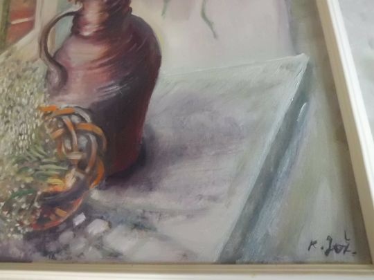 Velký Krásný Signovaný Obraz Květiny ve Džbánu Olej Plátno - 3