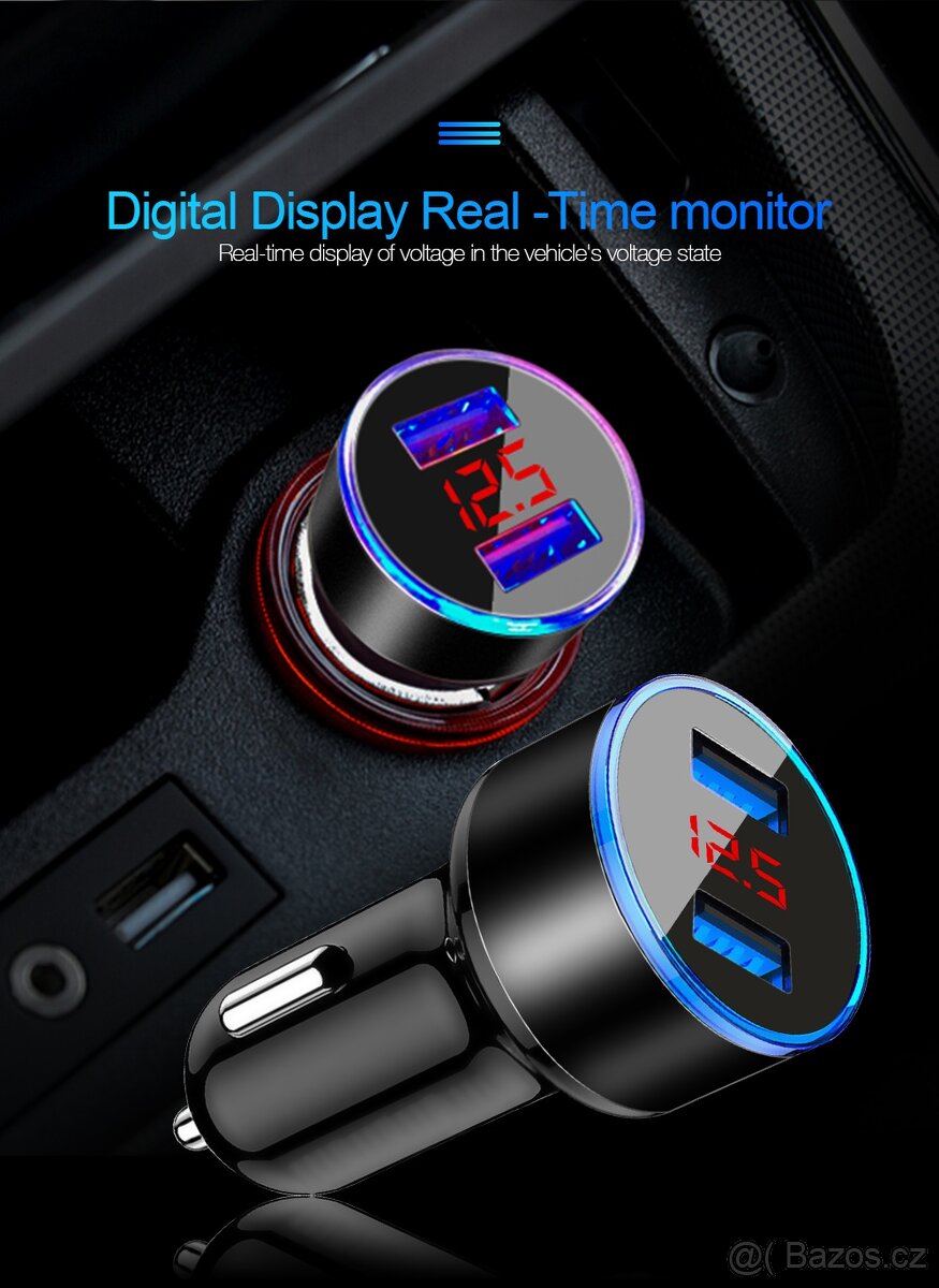 CL multi USB rychlonabíječky do auta,s LCD,podsvícením,QC3.0 - 3