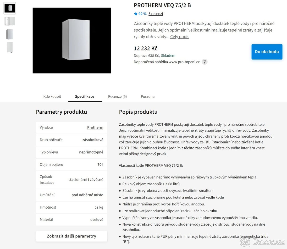 Zásobník teplé vody PROTHERM VEQ 75/2 B - NOVÝ - 3
