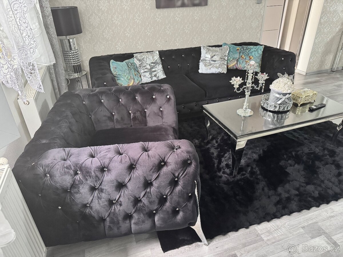 Prodám luxusní sedaci soupravu styl Chesterfield s kameny - 3