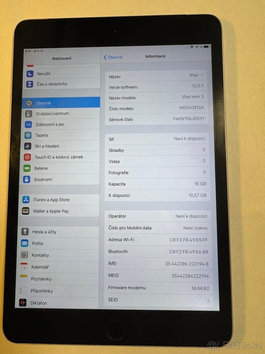 Apple iPad mini 3 16gb s kabelem verze iOs 12.5.7 Cena 119 - 3