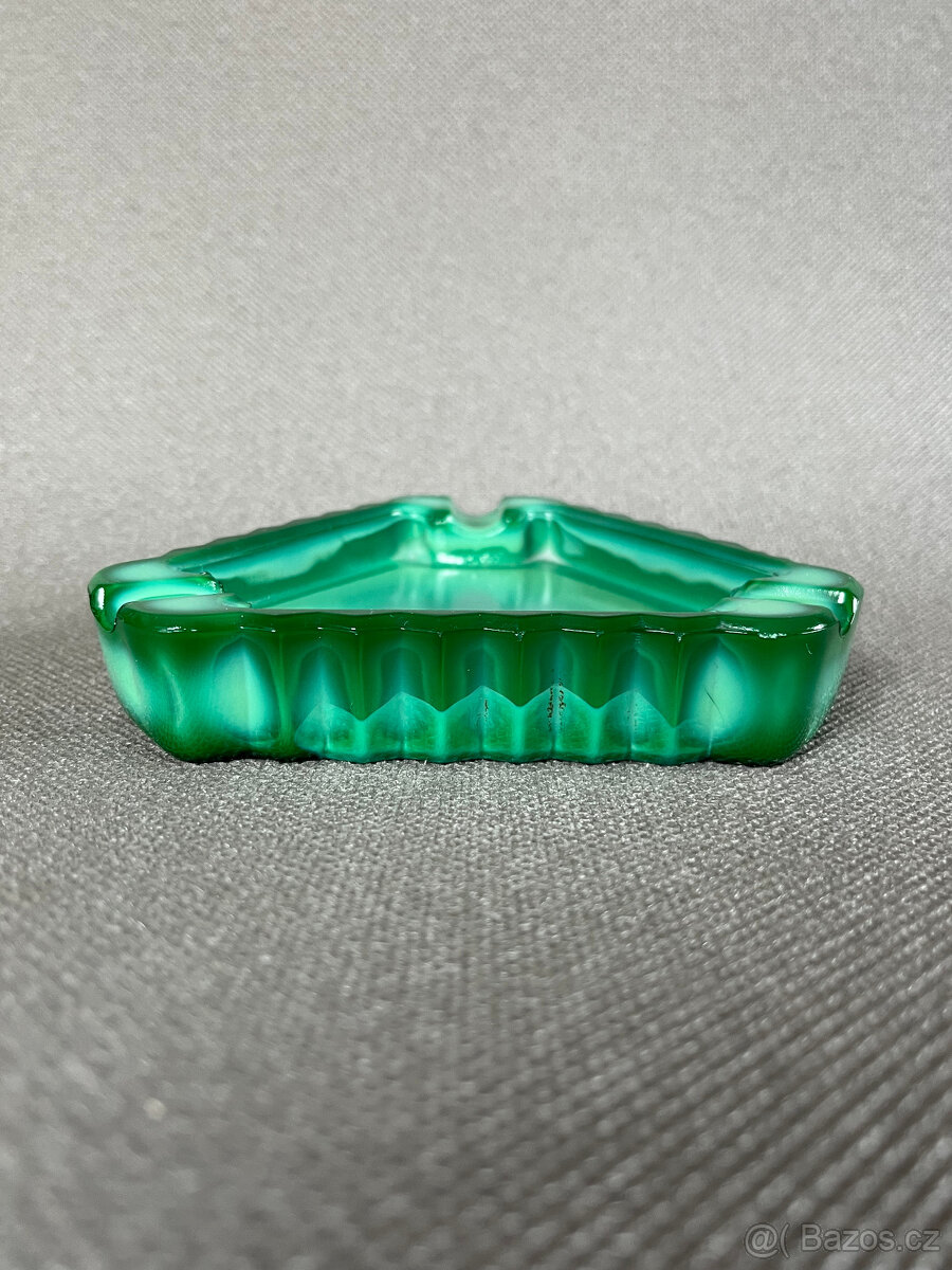 Art Deco popelník, malachitové jade sklo - 3