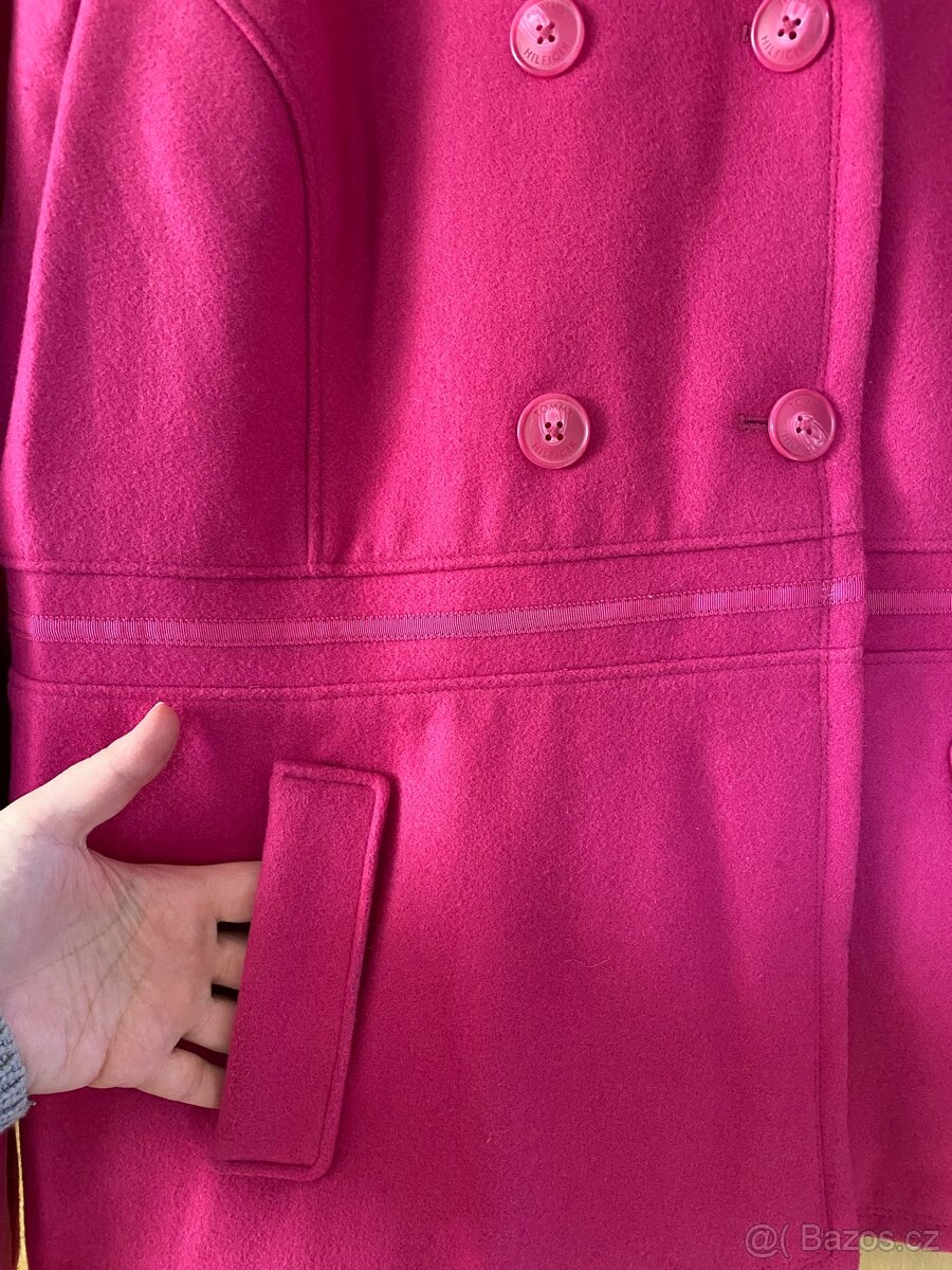 Tommy Hilfiger vlněný teplý kabát XXL růžová barva hot pink - 3