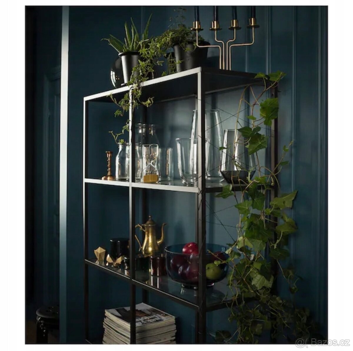 IKEA Regál – černohnědý/sklo (výborný stav) - 3