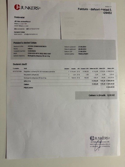 Prodám regulátor-termostat BOSCH(Junkers) FR 120 - 3