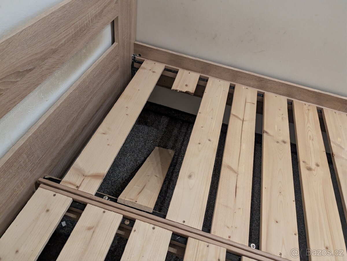 Postel s roštama - 160x200cm, Dub Sonoma - 3