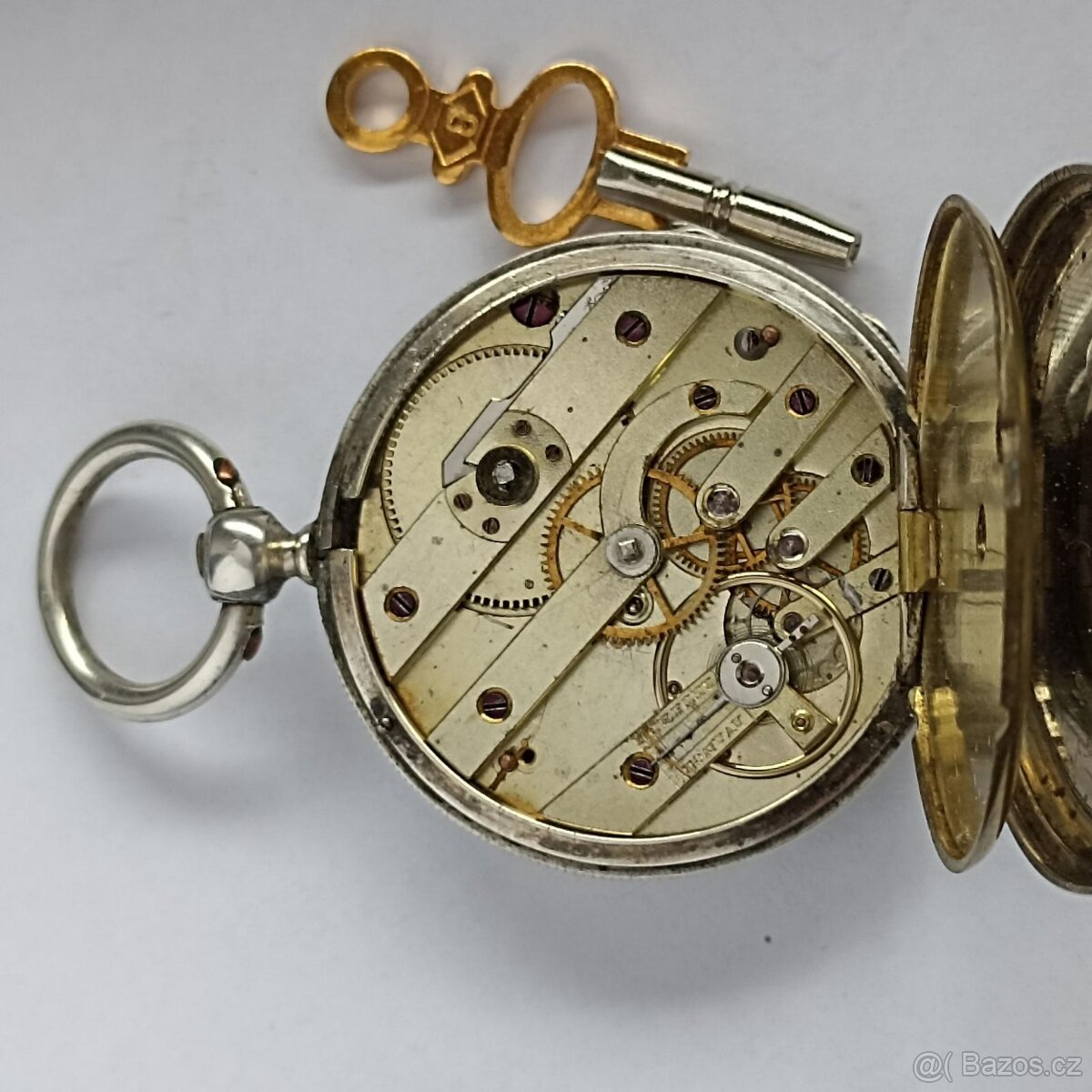 Starožitné stříbrné kapesní hodinky na klíček-klíčovky. - 3