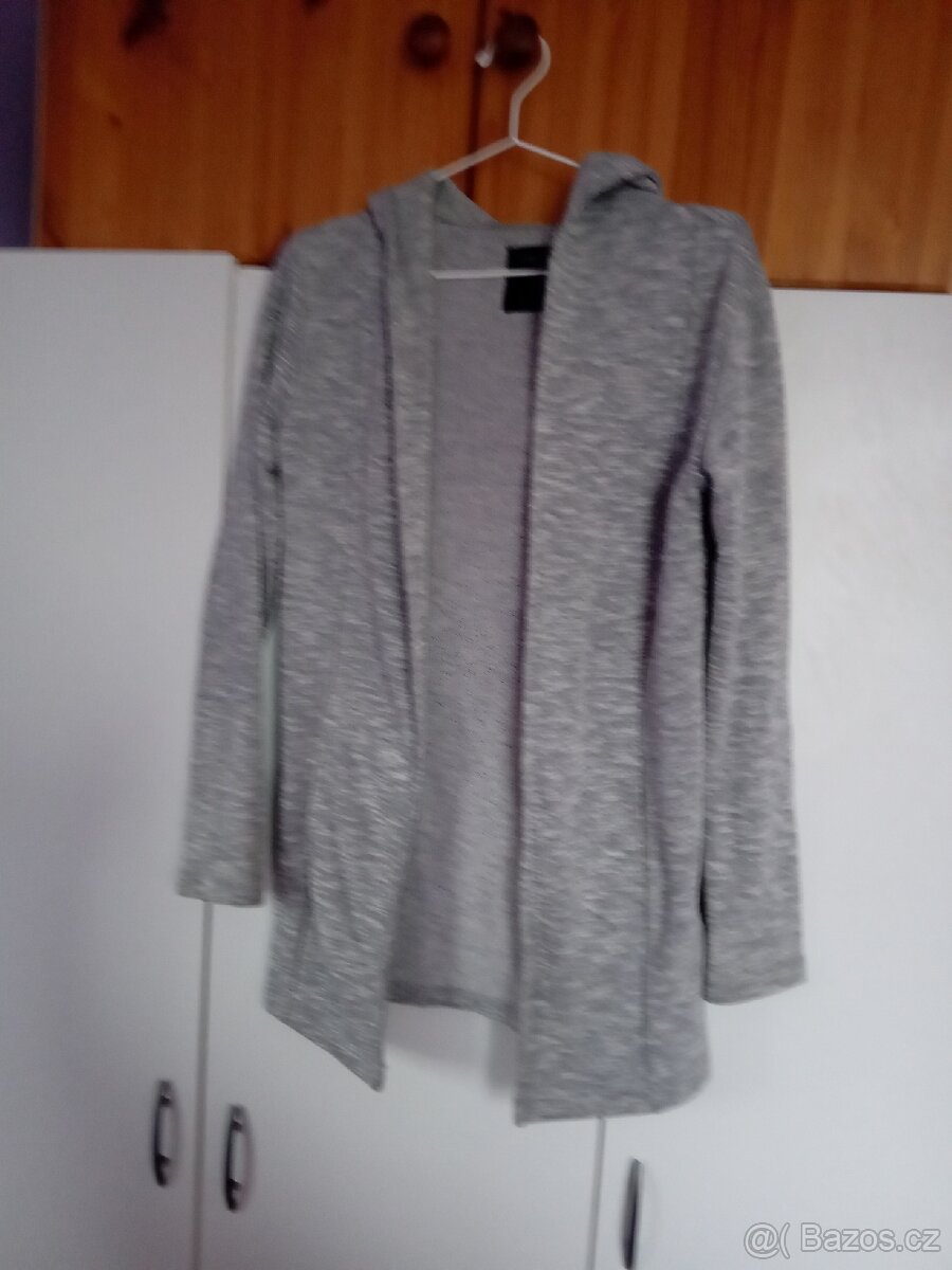 Šedý dlouhý cardigan s kapucí, velikost XS - 3