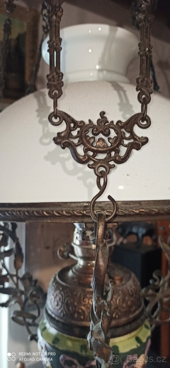 Lustr starožitný na petrolej, závěsný... - 3