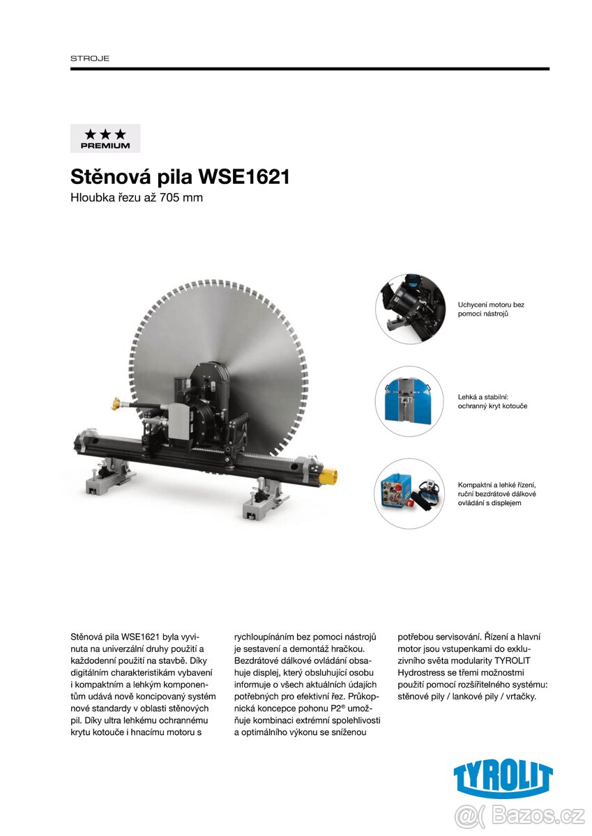 Stěnová pila TYROLIT WSE 1621, 20 kW, řez 705 mm - 3