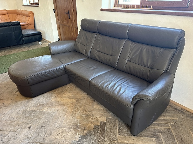 009 Kožená sedací souprava sedačka tm. hnědá - 3