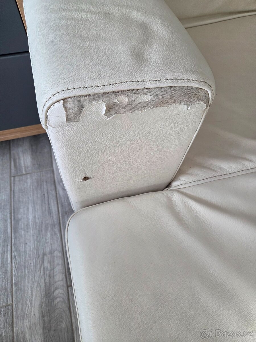 Gauč do U, sedací souprava do U, bily, kožený, - 3