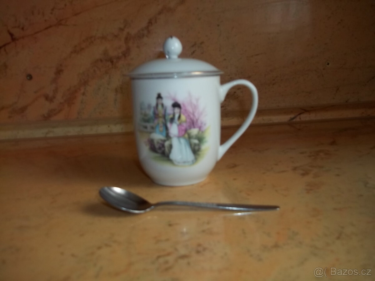 čínský porcelánový hrnek s pokličkou - 3
