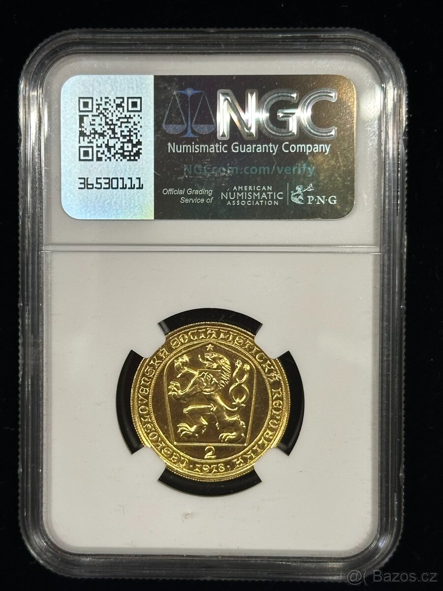 Zlatý československý 2 dukát Karel IV. 1978 NGC MS67 - 3