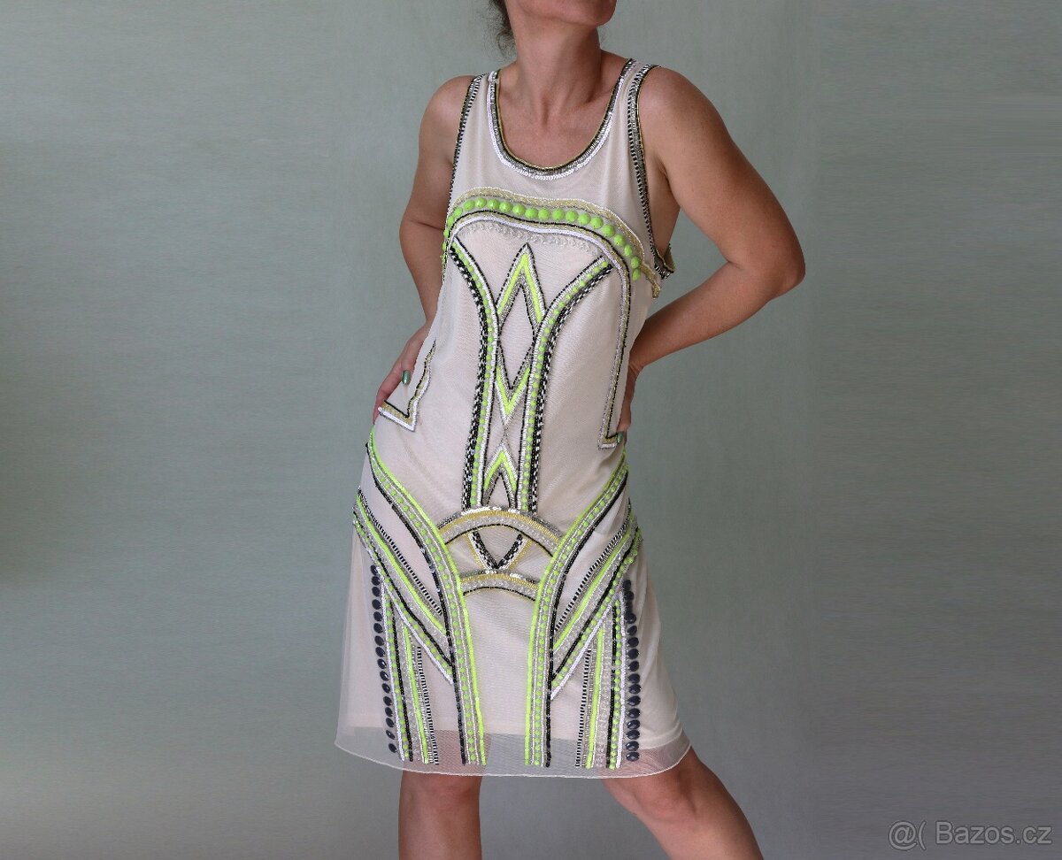 Nové smetanové šaty s korálky Miss Selfridge vel.44 - 3