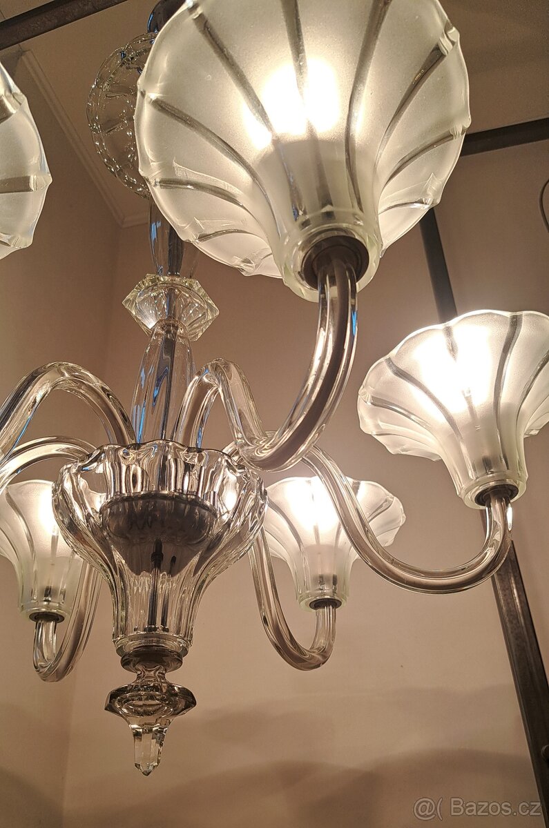 Art deco, starožitný celoskleněný lustr - 3