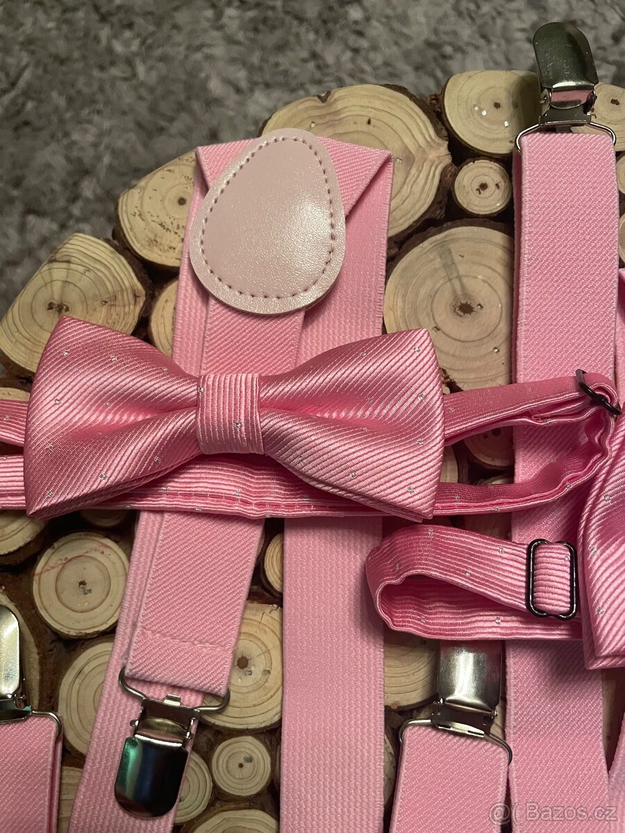 Set kšandy a motýlek dospělý a dítě růžový - 3