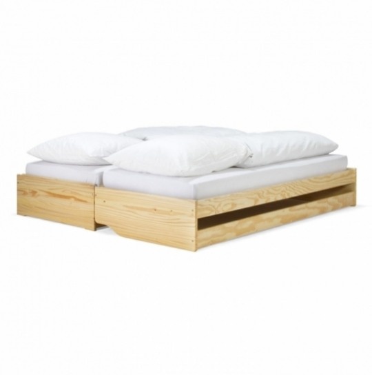 Postel, rozkládací dřevěná postel na tři lůžka - 3