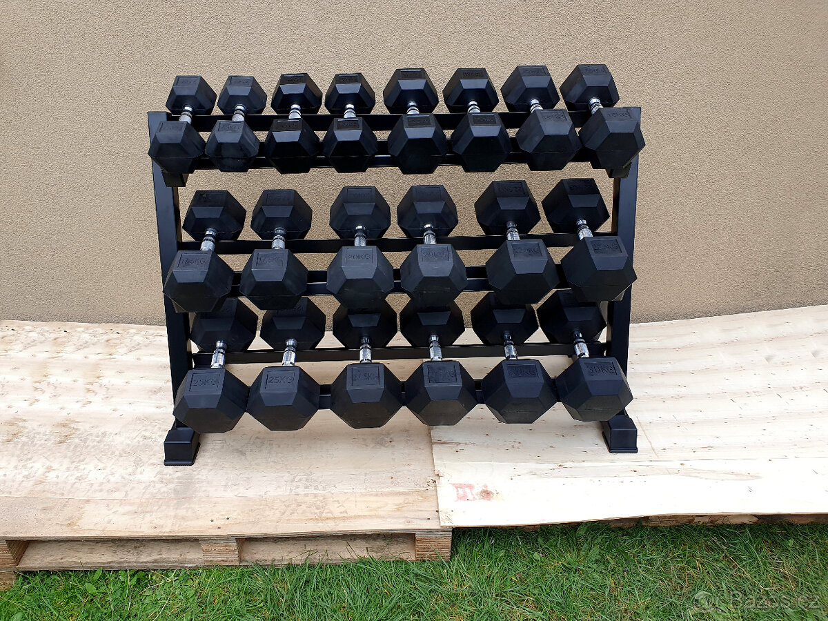 jednoručky činky - HEXA - sada 375kg + STOJAN - 3