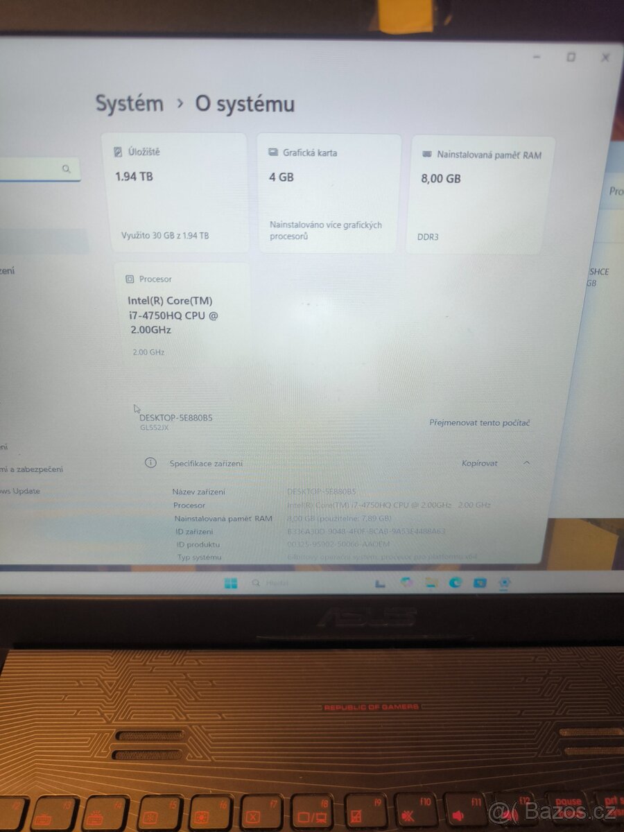 Prodám herní notebook Asus - 3