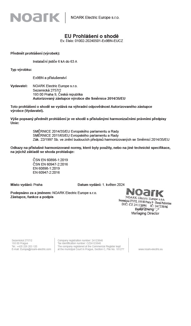 Instalační jistič Noark Ex9BN 2P C63 - 1.300ks - 3