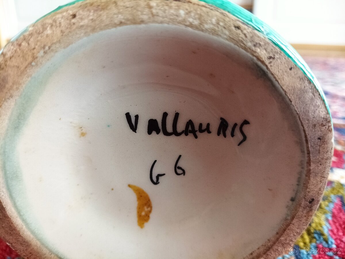 FRANCOUZSKÁ FAJÁNS KAMENINOVÁ VÁZA VALLAURIS RUČNĚ VYROBENÁ - 3