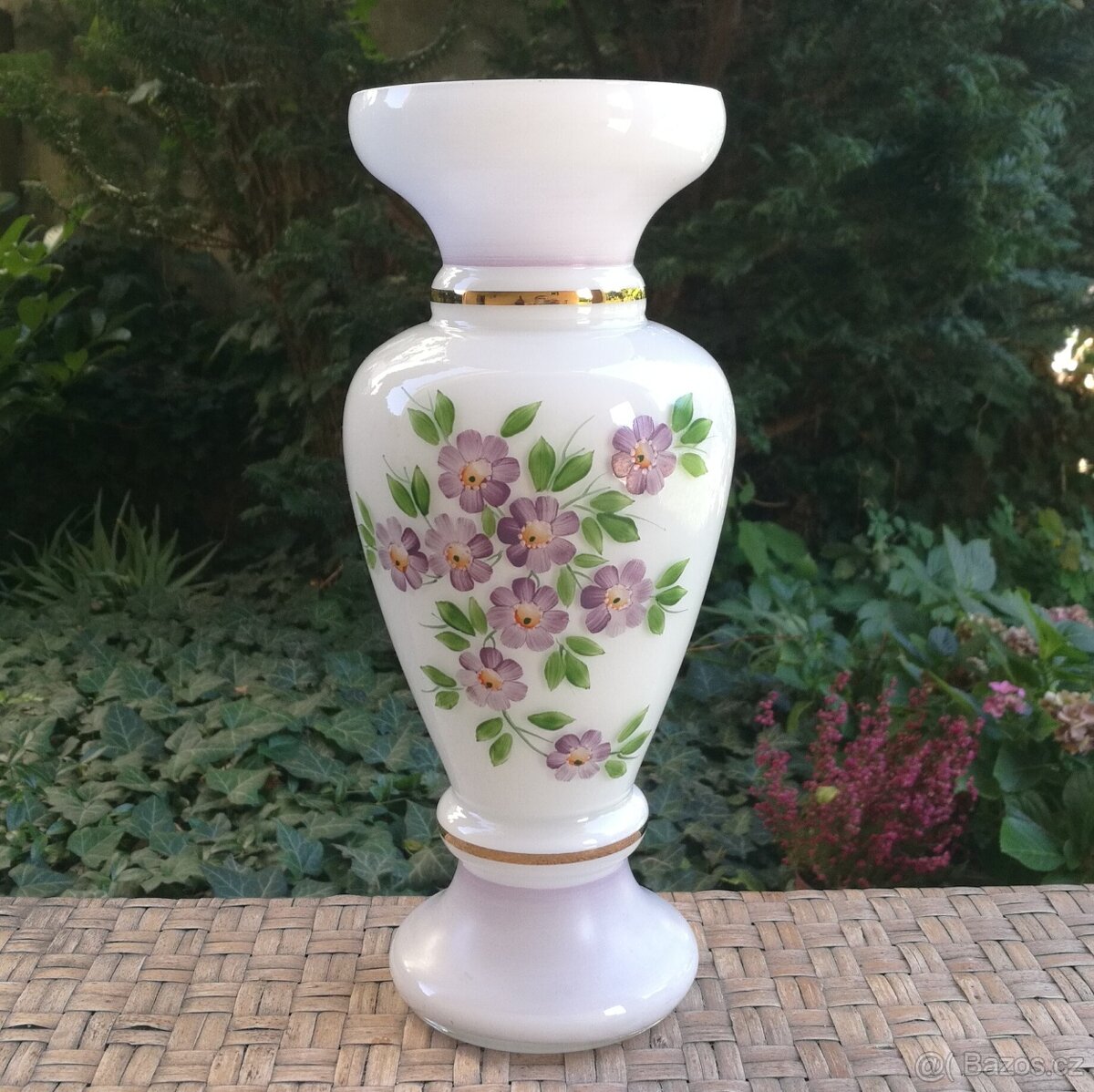 VÁZA skleněná - ručně malovaný dekor květin - 3