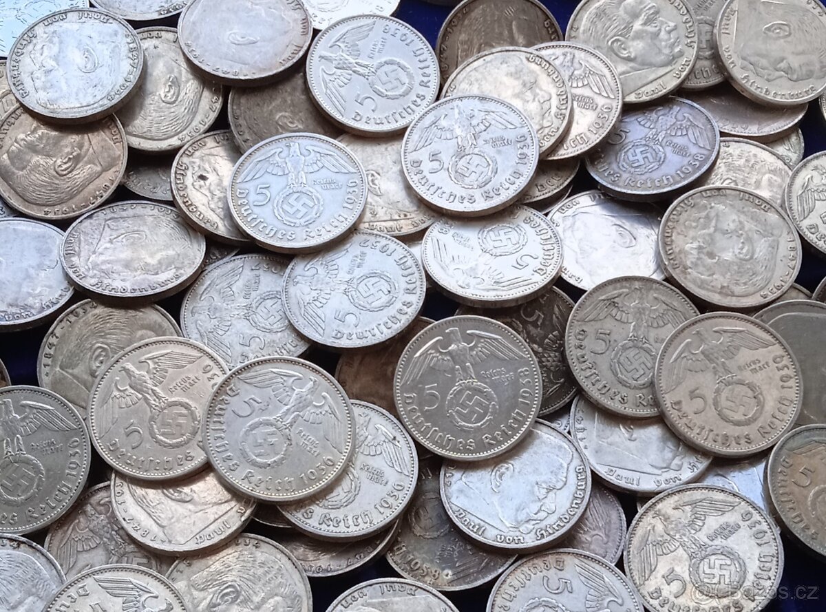 Německé stříbrné 5 Reichsmark Třetí Říše Velká Svastika - 3