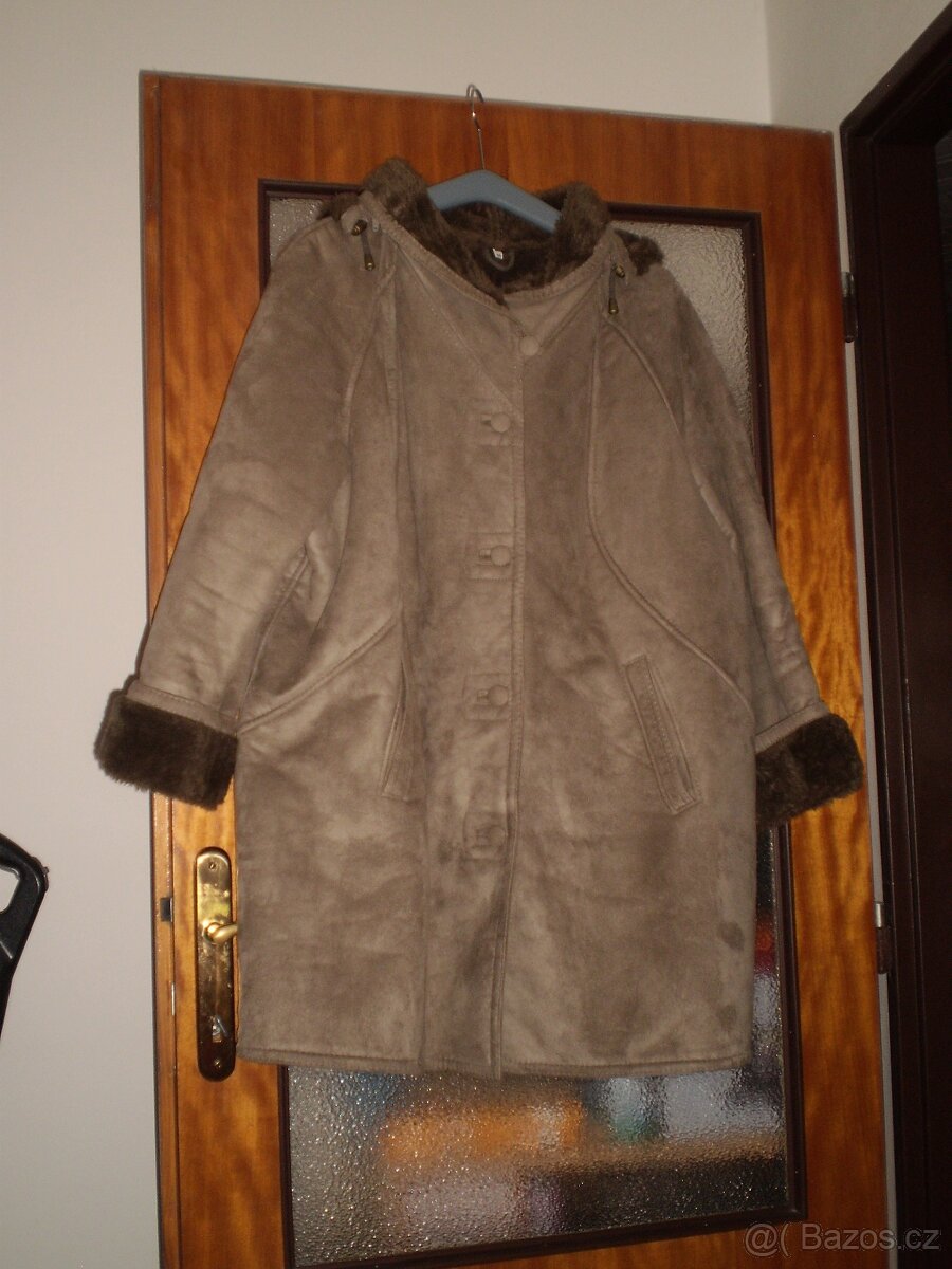 kabát dámský - 3/4 délky - kožich s kapucí - velký XXXL - 3