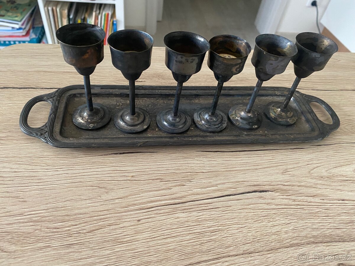 kalíšky, panáci starožitné kovové - 3