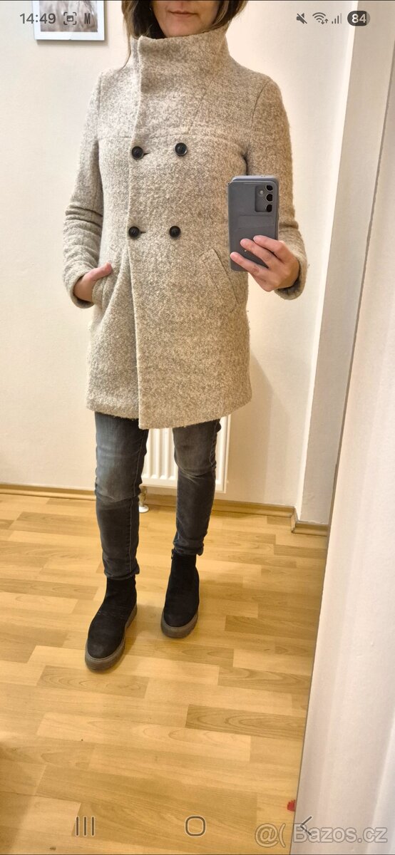 Béžový kabát ONLY – vel. S, vlna, krásný střih - 3