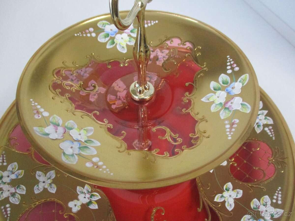 Velký starožitný etažer , smalty , 2 patra , TOP STAV - 3