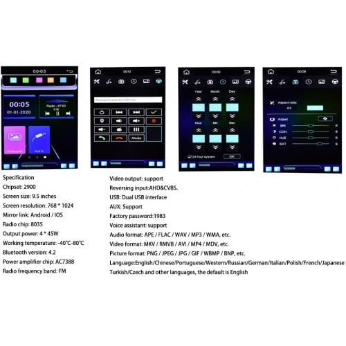 2DIN LCD bluetooth 9,5inch dotykové multimediální vertikální - 3