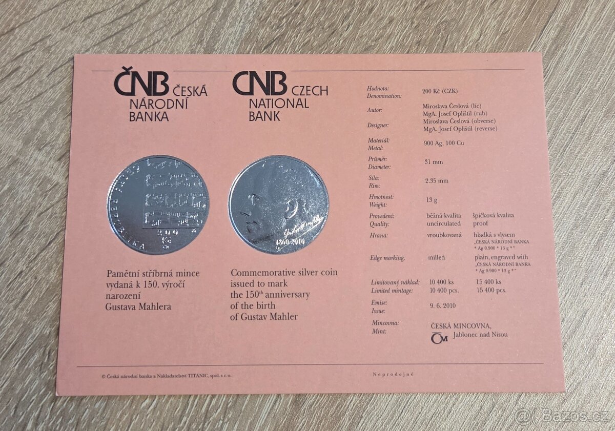Stříbrná mince 200kč 150. výročí narození Gustava Mahlera 20 - 3