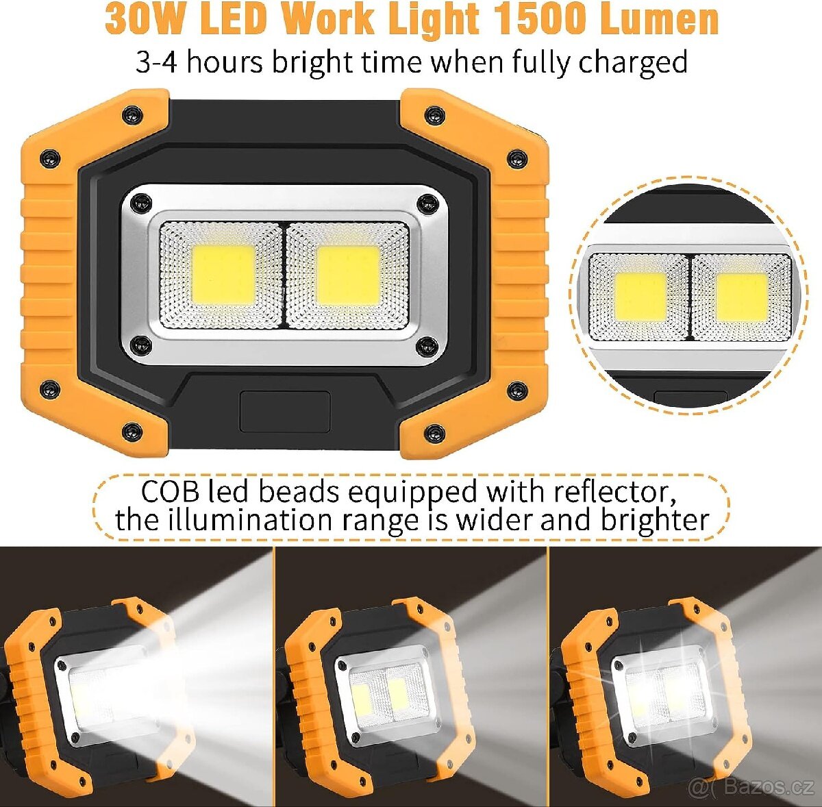 Pracovní / otdoor odolná LED COB lampa 30W + powerbanka - 3