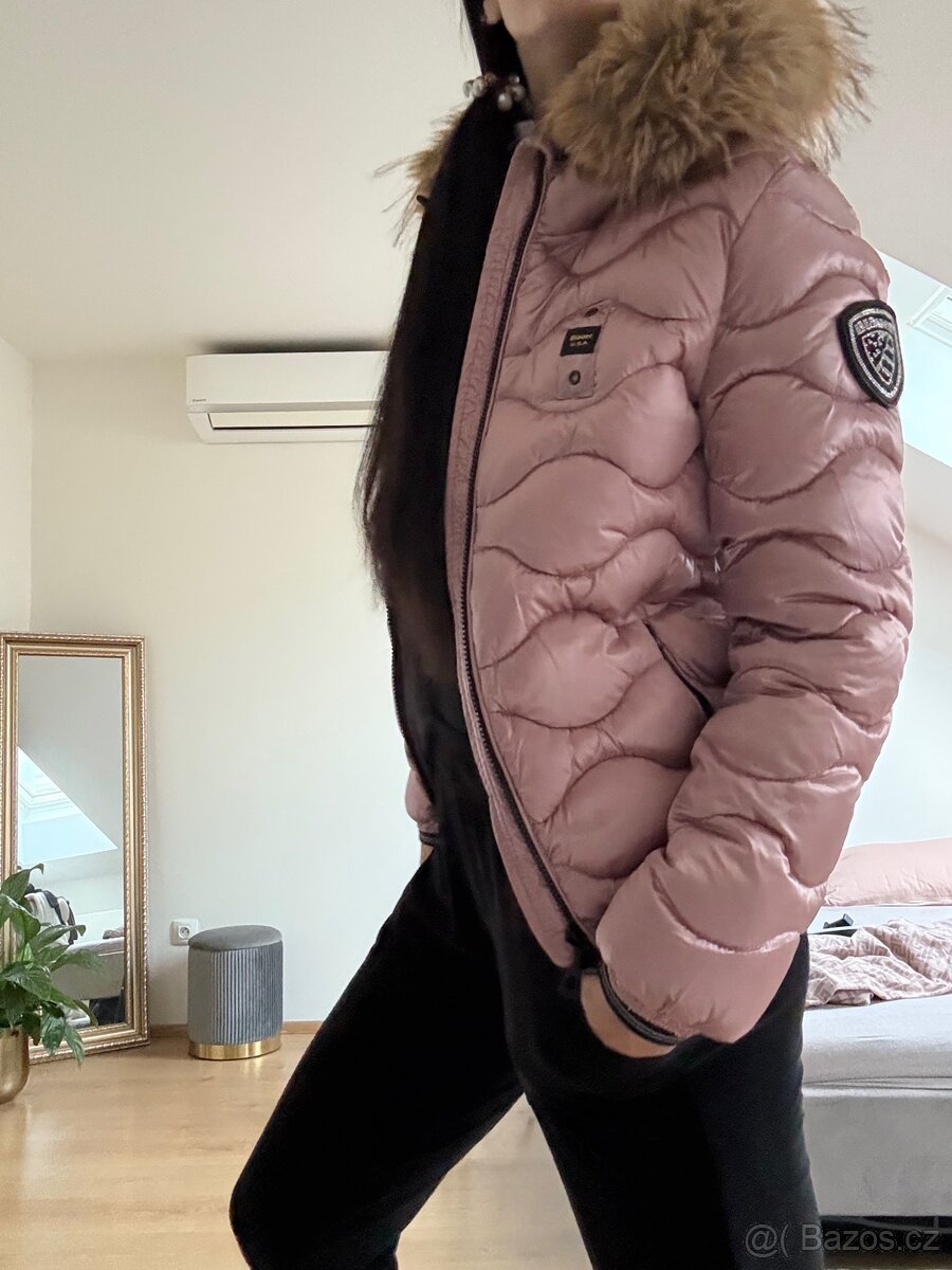 Růžová zimní bunda blauer swarovski s koziskem - 3