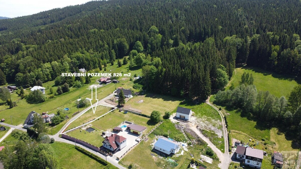 Stavební pozemek Smržovka 826 m s projektem na RD – pohled 3