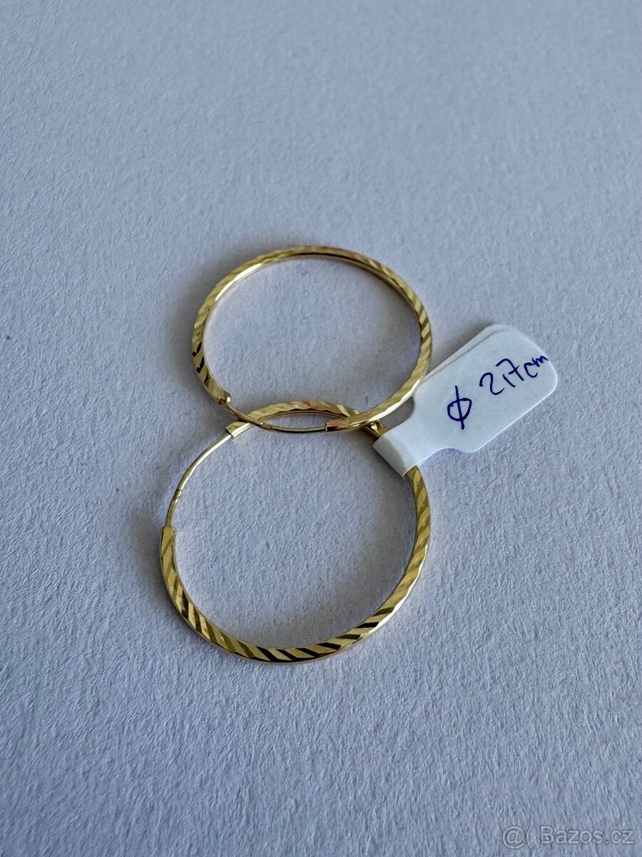 Zlaté náušnice 14K, 1,65 g, průměr 2,7cm - 3