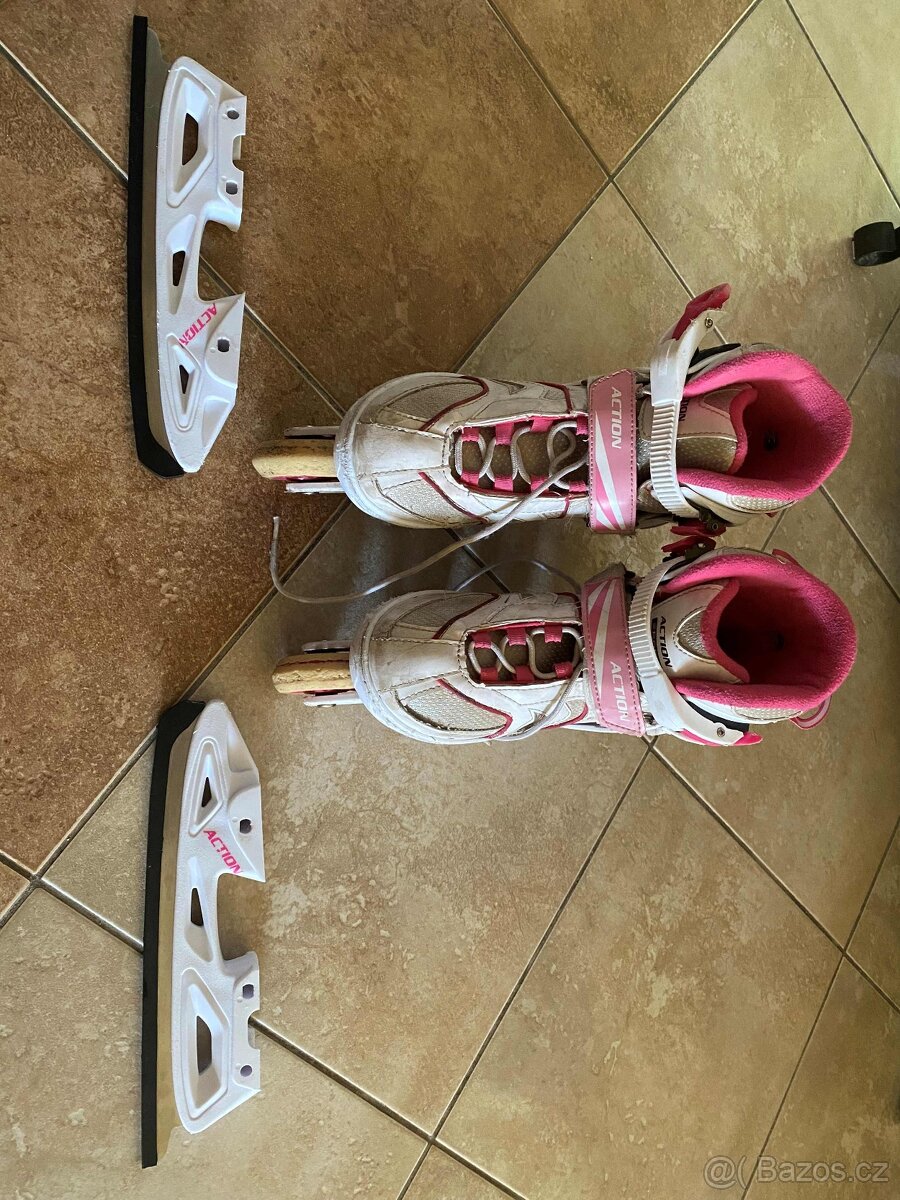 Prodám dívčí dětské multifunkční (dual) brusle (2v1 - inline - 3