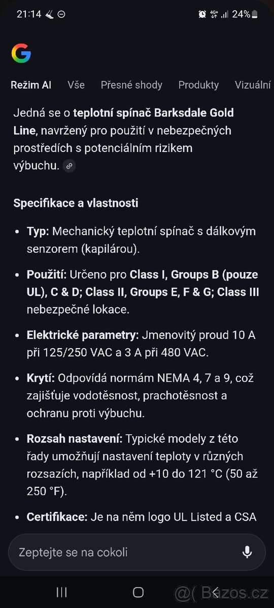 TEPLOTNÍ SPÍNAČ BARKSDALE GOLD LINE - 3