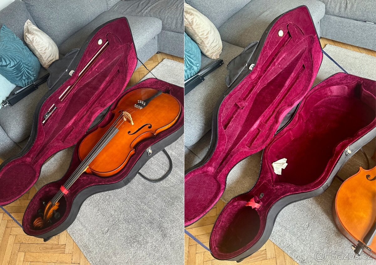 Prodám 4/4 violoncello, tvrdé pouzdro, smyčec, příslušenstvi - 3
