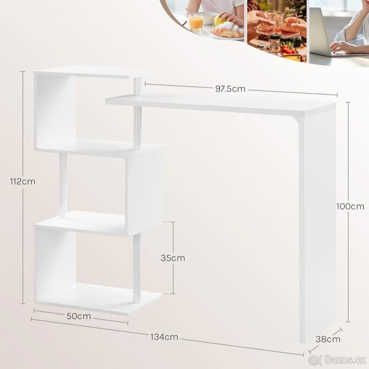 WOLTU otočný barový stůl se 3 policemi, bistro stůl - 3