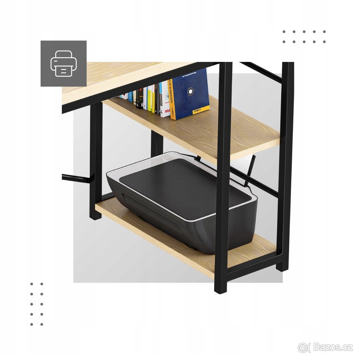 Moderní počítačový stůl s regálem - hnědý - 3